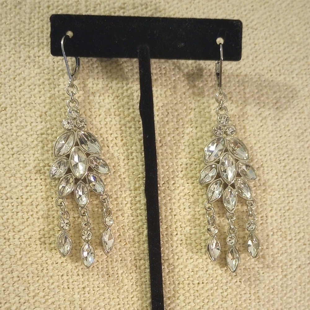 Source Unknown Silver Chandelier Earrings With Cr… - image 1